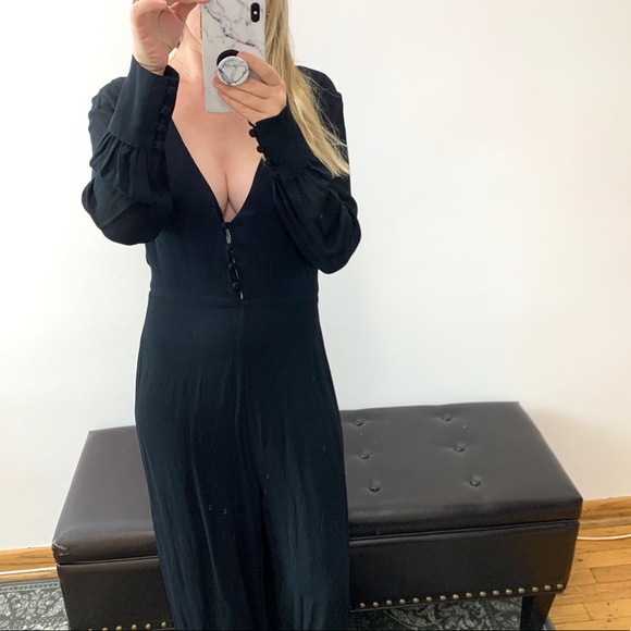 Reformation Camellia jumpsuit sz 8 black wide leg - Picture 2 of 8